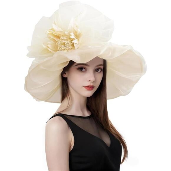 Women Organza Church Tea Party Hats Floral Beige - Picture 1 of 6